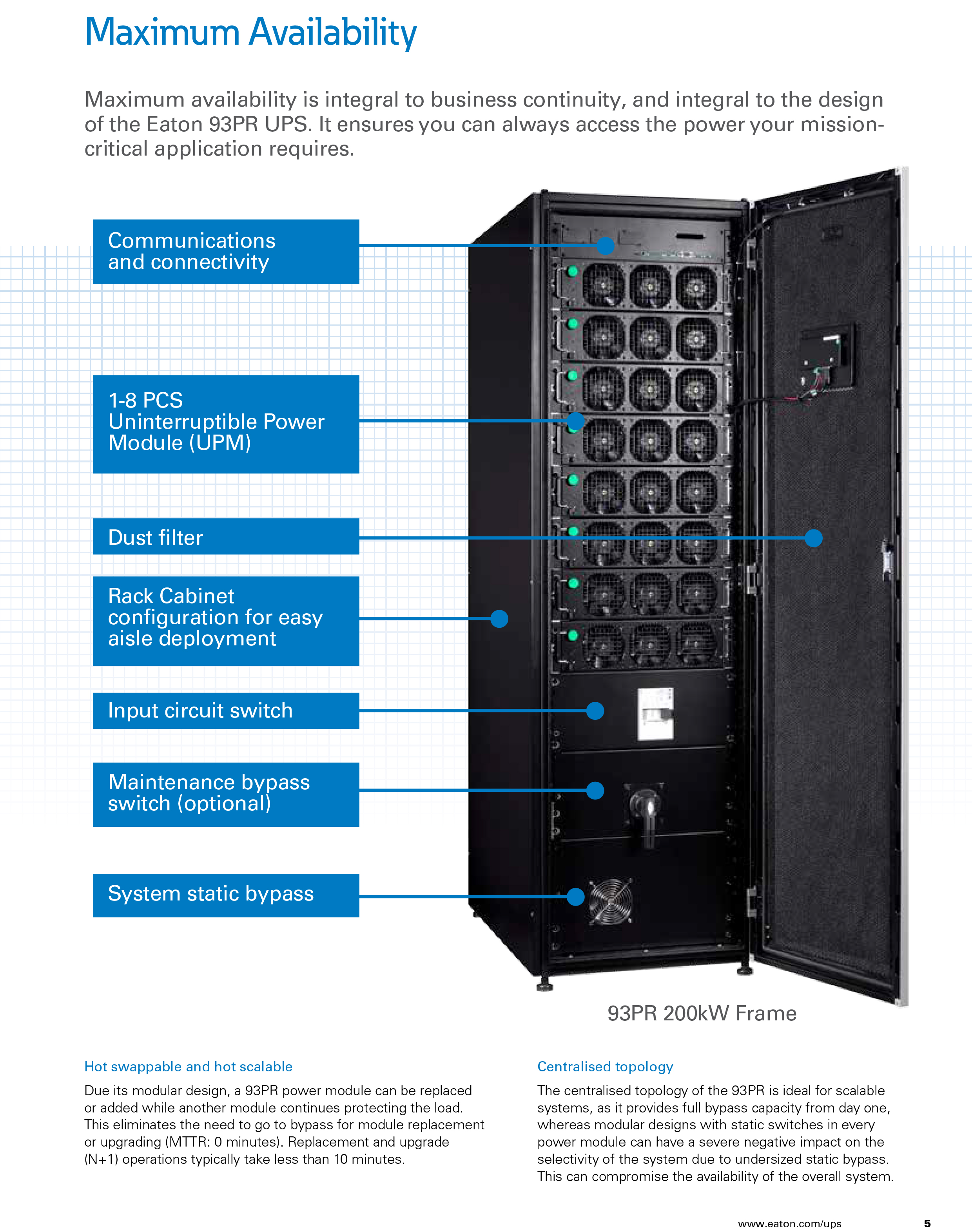 Eaton Brand batterie eaton 93PR series UPS15-500KVA 25KVA-200KVA uninterruptible power supply with three phase output for office