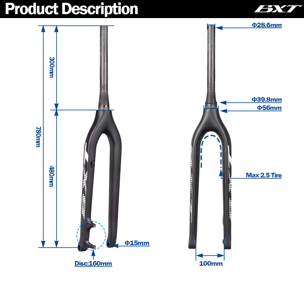 T800 Carbon Mountain Bike Fork 29er Thru Axle Carbon Fiber Disc Brake