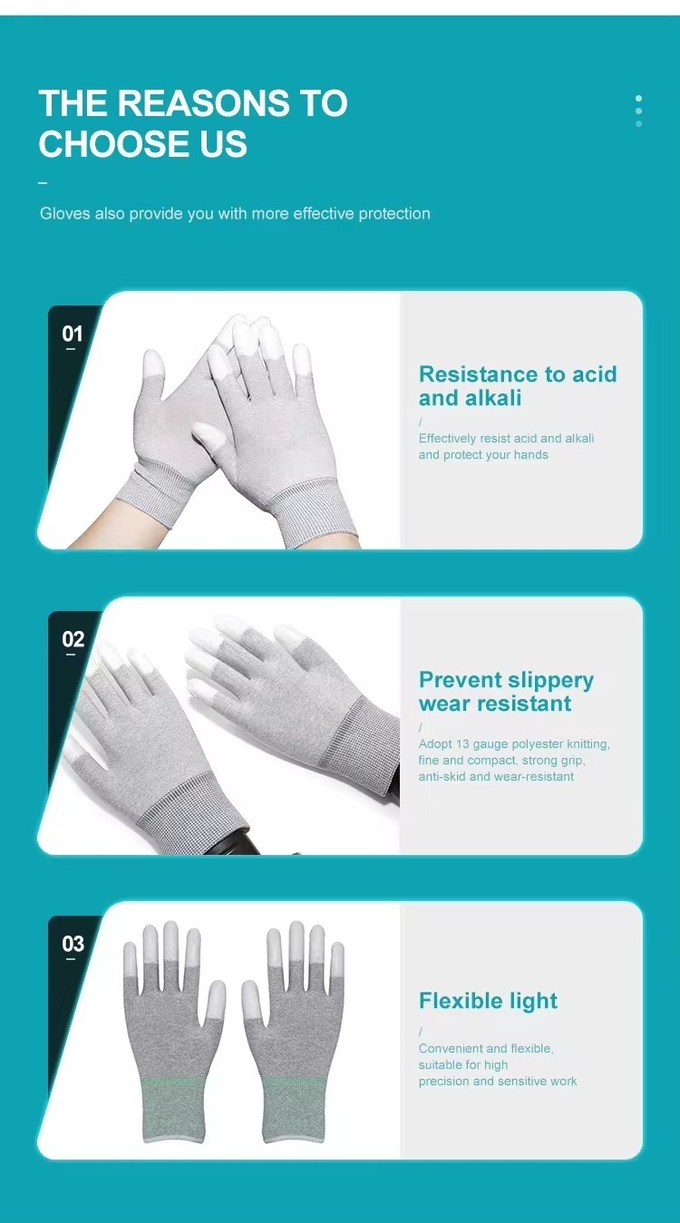 13G Gauge Nylon Knitted Glove PU Smooth Coating On Palm Worker Safety Gloves