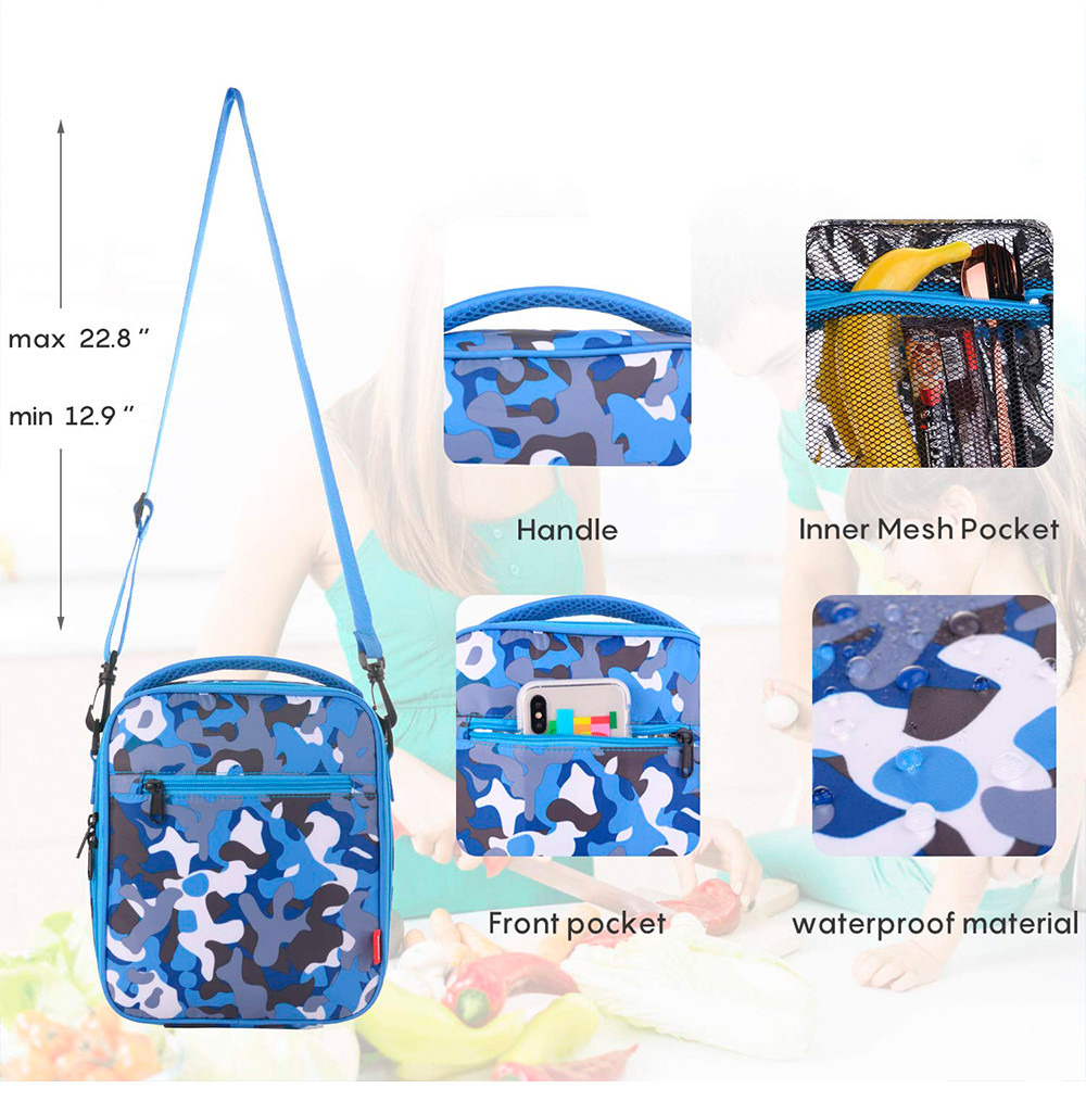 Lightweight Boys Camo Insulated Lunch Bags With Shoulder Straps