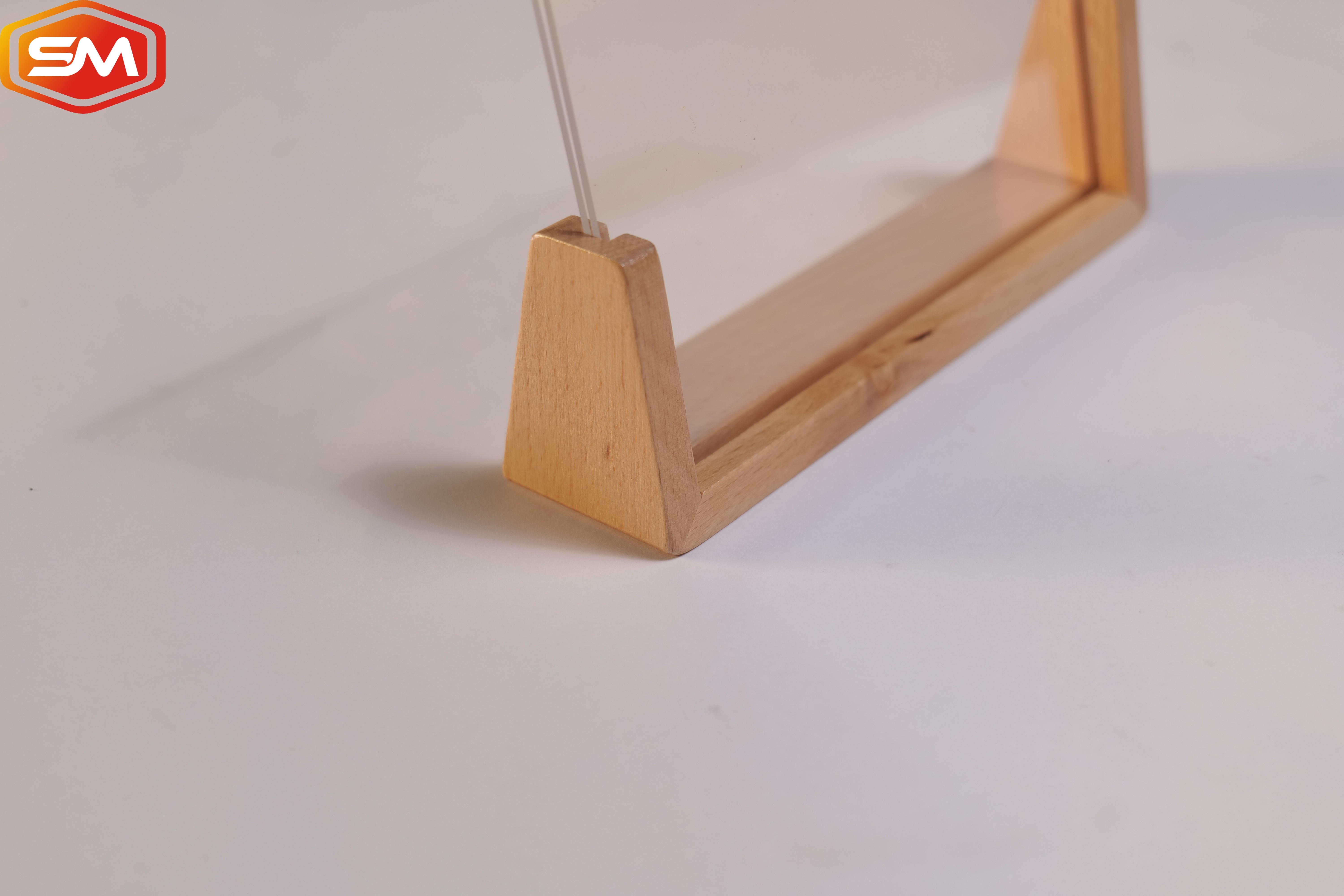 DIY Transparent Table Standing U Shaped Acrylic Photo Frame With Walnut Beech Wood Base