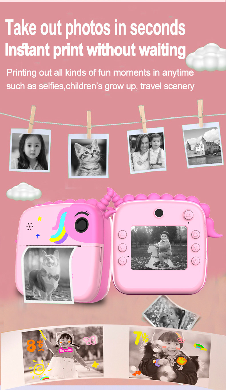 Instant Pocket Mini Inkless Thermal Printer Camera For Kids