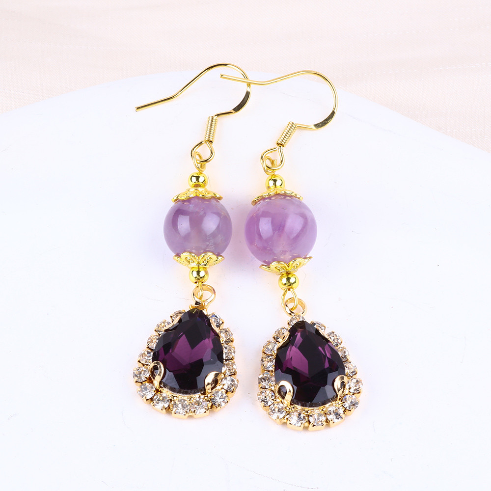 Handmade Gemstone Earrings Naturala Amethyst Beaded Pendant Earrings Healing Amethyst Crystal Stone Earrings