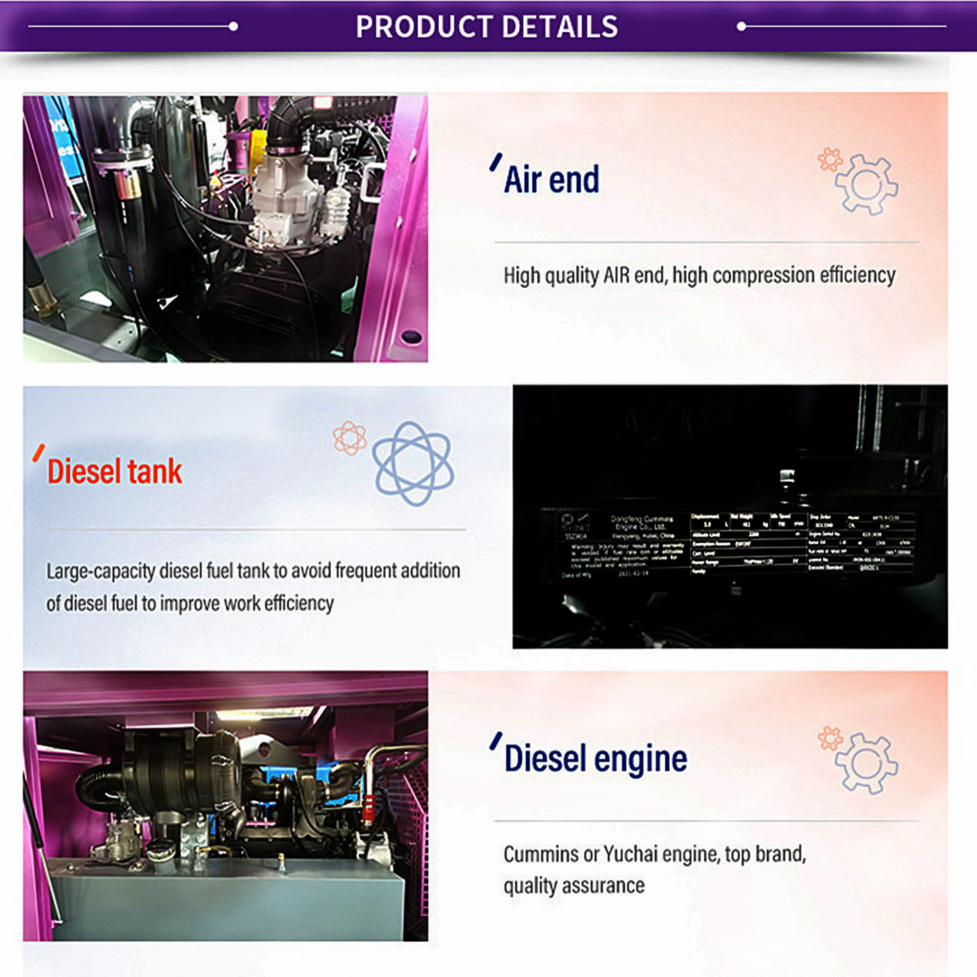 Screw Air Compressor 40Bar High Pressure Air Compressor Water Well Air Compressor Screw