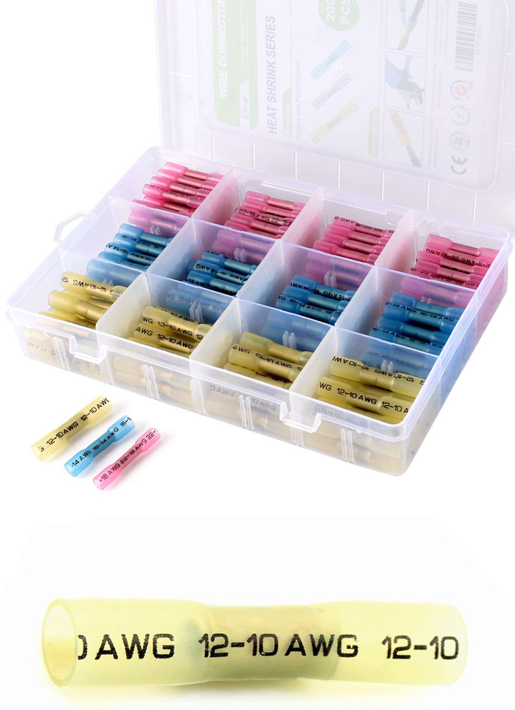 Green Heat Shrink Wire Butt Connectors , Crimp Connector Kit 100 Red 60 Blue 40 Yellow