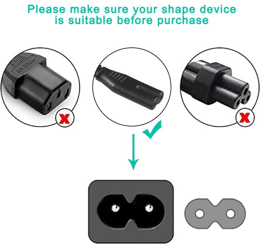 2m SAA Iec Plug H03vvh2f 2X075mm2 Australian 2 Prong Figure 8 Ac Cable End Extension Angle C7 Connector Power Cord