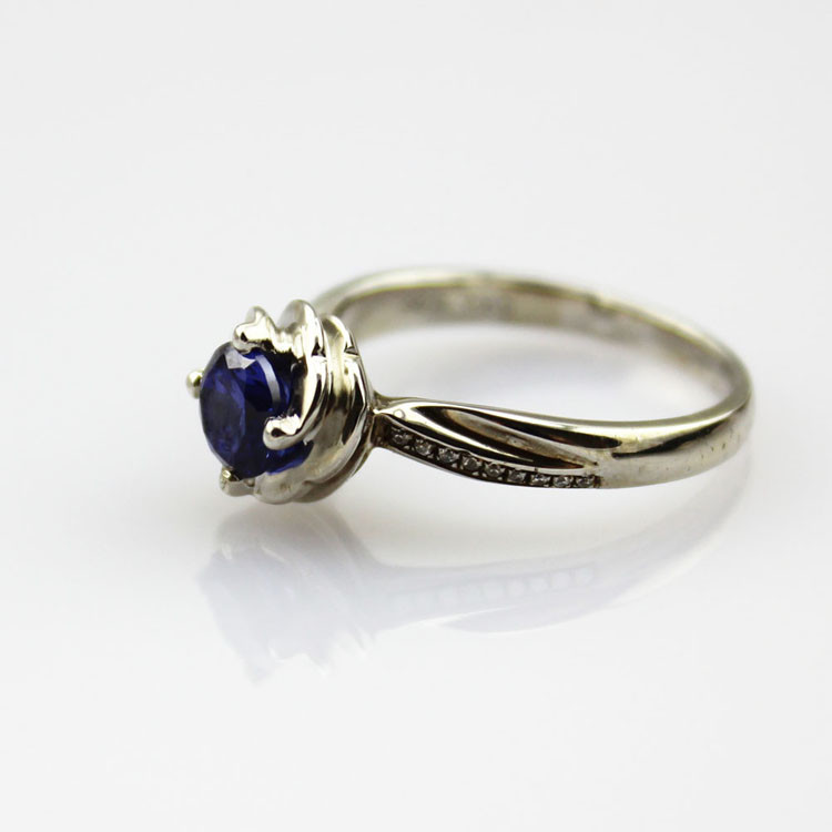 Sterling Silver Engagement Ring with 6mm Blue Topaz Cubic Zirconia(F84)