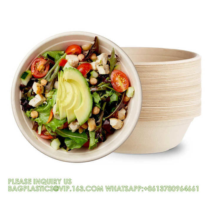 12oz 24oz 32 Oz Sugarcane Bagasse Biodegradable Disposable Compostable Round Paper Salad Soup Bowl With Lid Sugar Cane