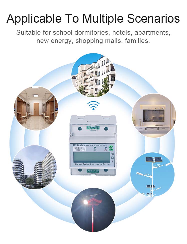 55Deg Wifi Smart Energy Meter Electric Remote Control Single Phase Meter 0.3kg 2W