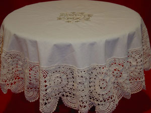Rectangular coffee table linen table cloth table, Corcheted Lace Table linen, Tablecloth