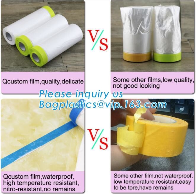 Pre-tapd paint masking film HDPE,Car paint repair masking film with tape, Hot sell masking film with adhesive tape, PAC