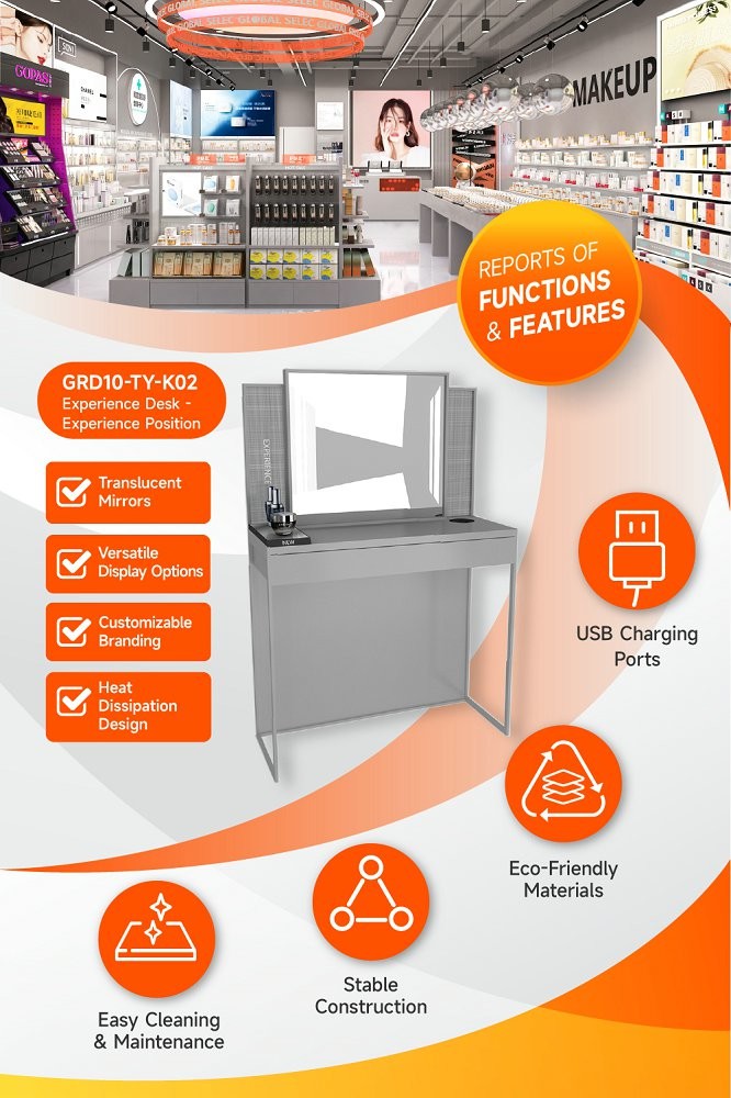 GDR10-TY-K02 Retail Store Display with Porcelain White Organic Letters and USB Charging Ports for Mall Booths