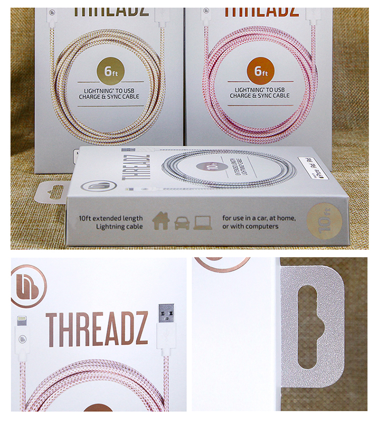 Electronic Charging Data Cable Packaging Box Embossed Chipboard