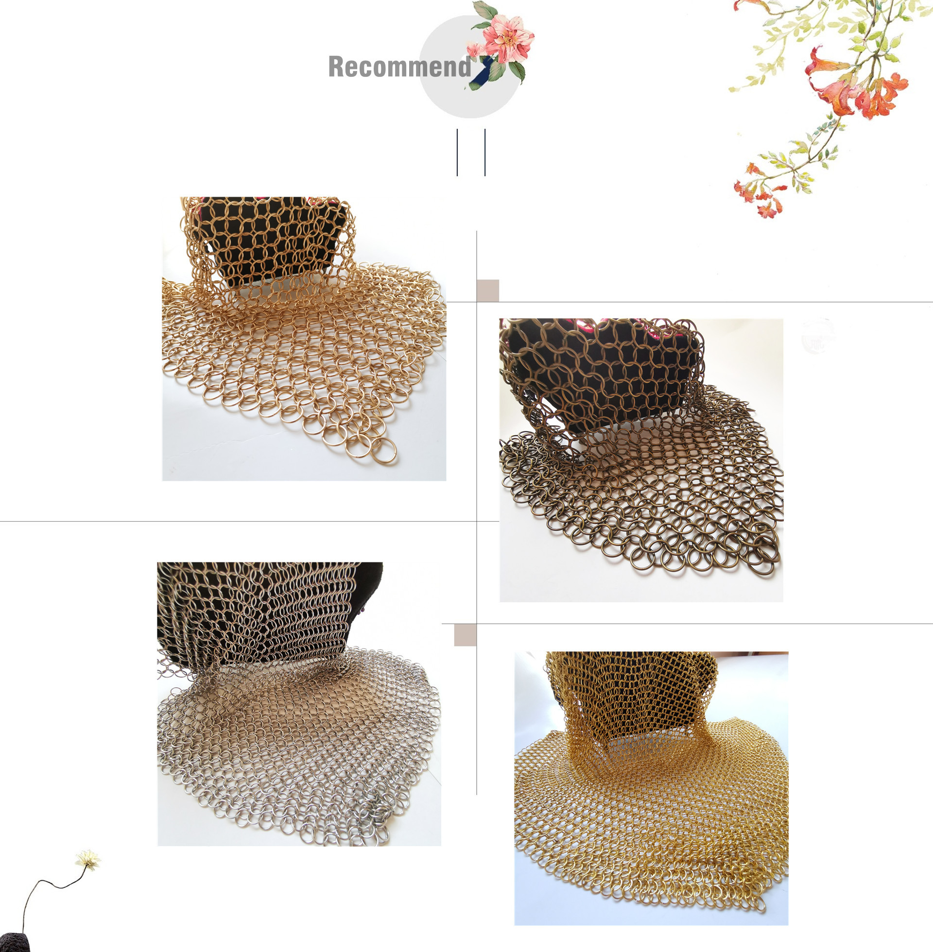 Gold Color Wm Serie Chainmail Ring Mesh Curtain For Architectural Design