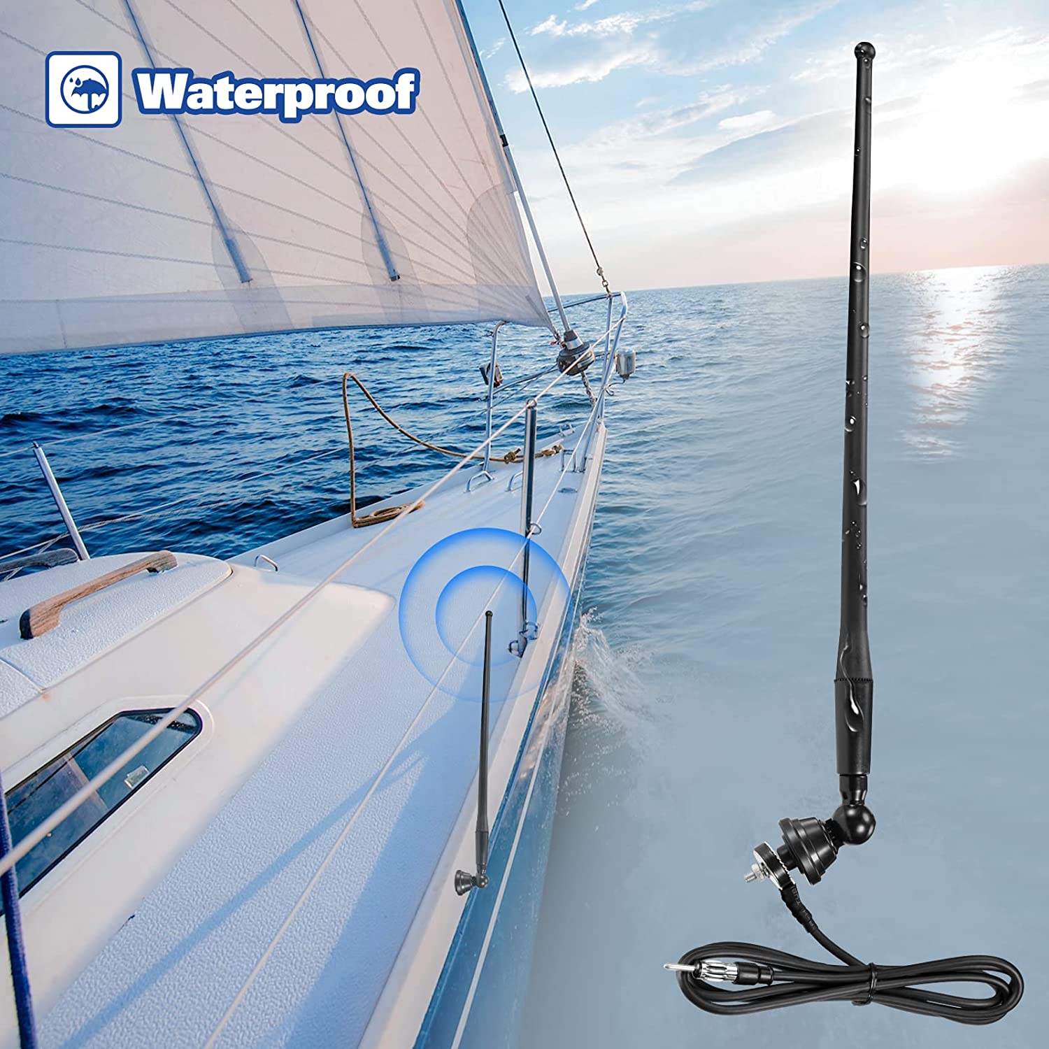 180-degrees Swivel base Waterproof FM/AM Marine Boat Car Home Radio Frequency Antenna
