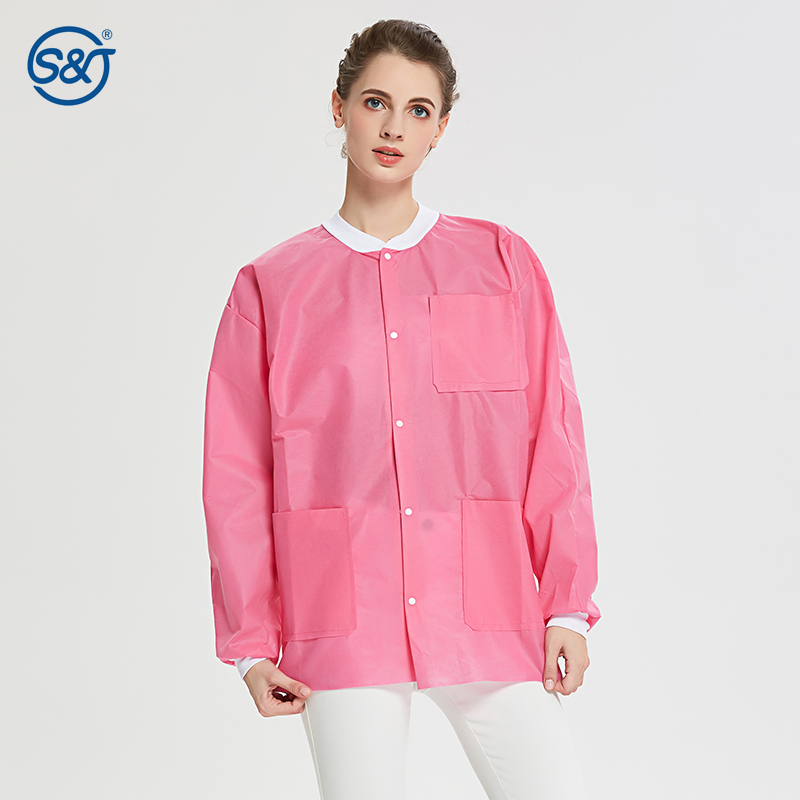 5 Buttons 3 Pockets Disposable Lab Coats Pink Purple Disposable Lab Coats