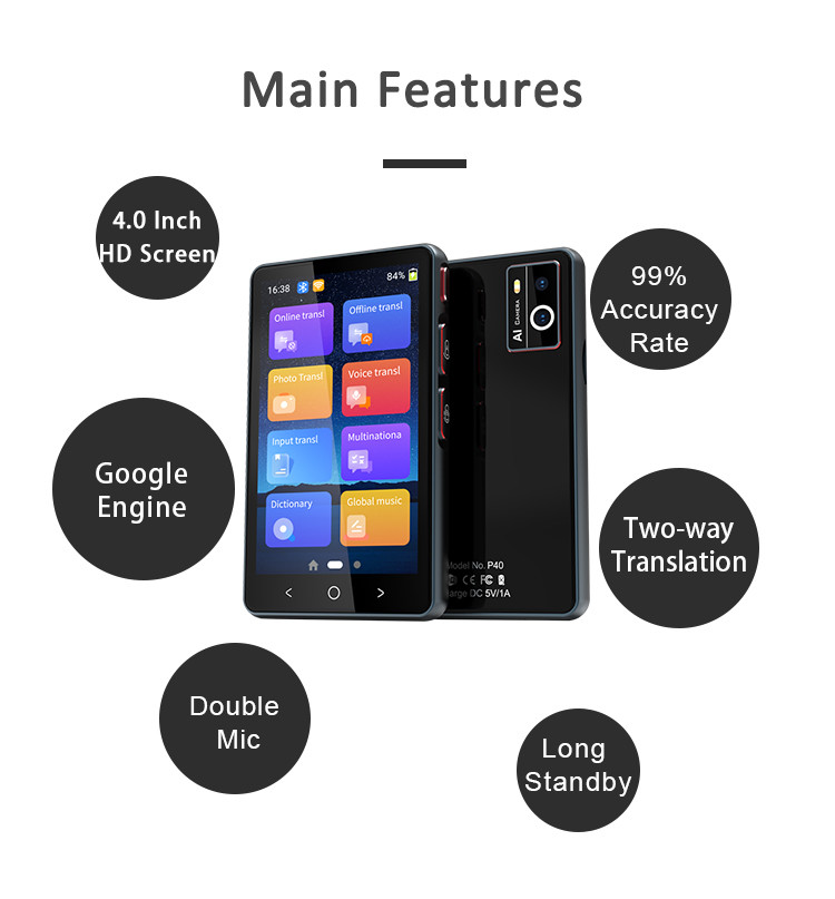 135 Language Real Time Instant Voice Translator Device 1300mA Rechargeable
