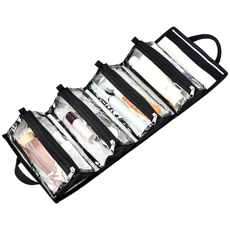 Travel Extra Large Hanging Custom Toiletry Bag Separated PVC Make Up Pouch 9X5"