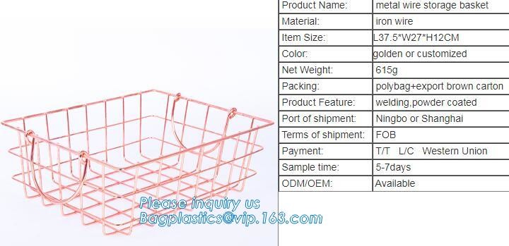 metal wire storage basket with tray in whole sale lowest MOQ sale even just buy 1 set, Kitchen storage Rose gold wire me