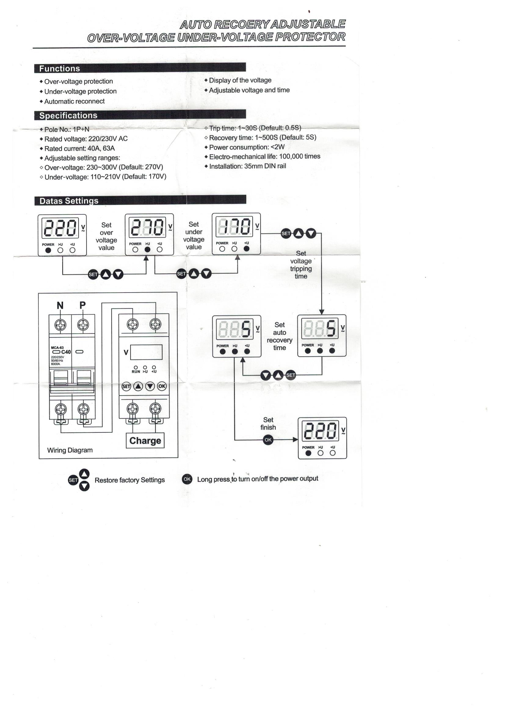 Sontuoec Din Rail Adjustable Automatic Voltage Protector 63A 230V