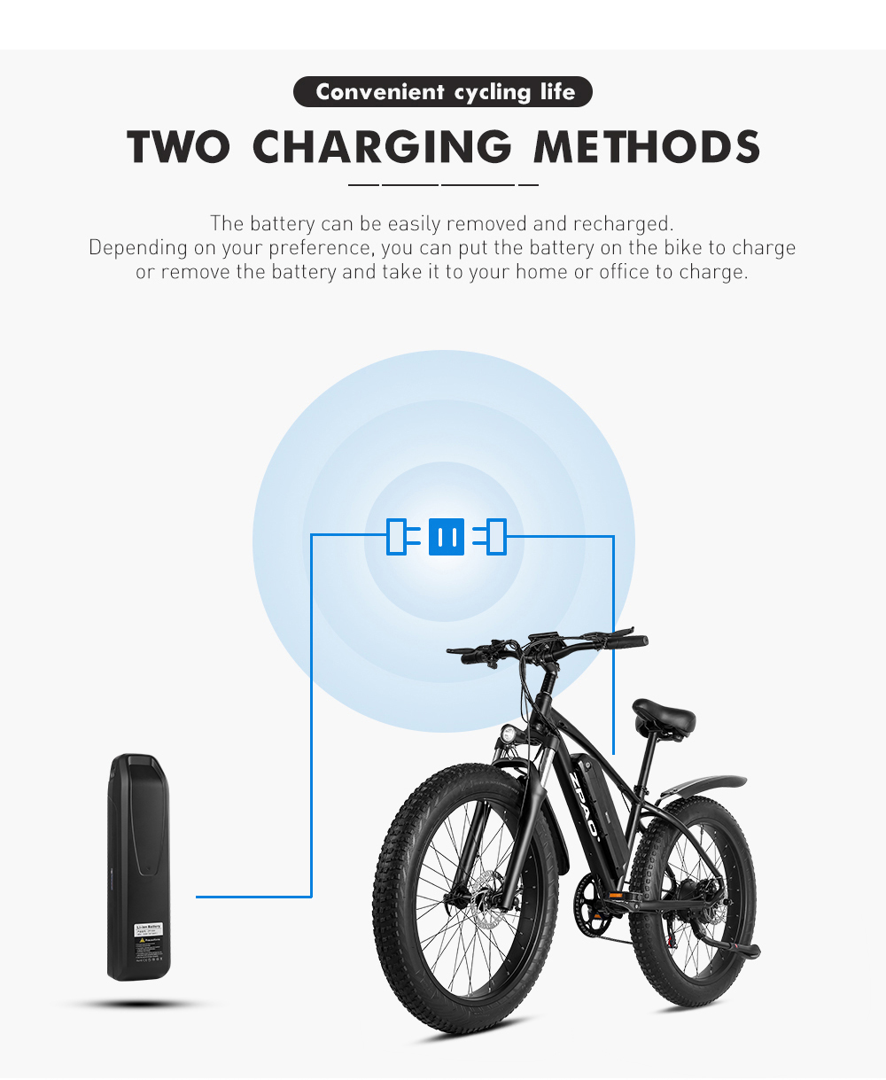 High Power 26 Inch 48V 1000W Fat Tyre Electric Bike With 14Ah - 17Ah Lithium Battery