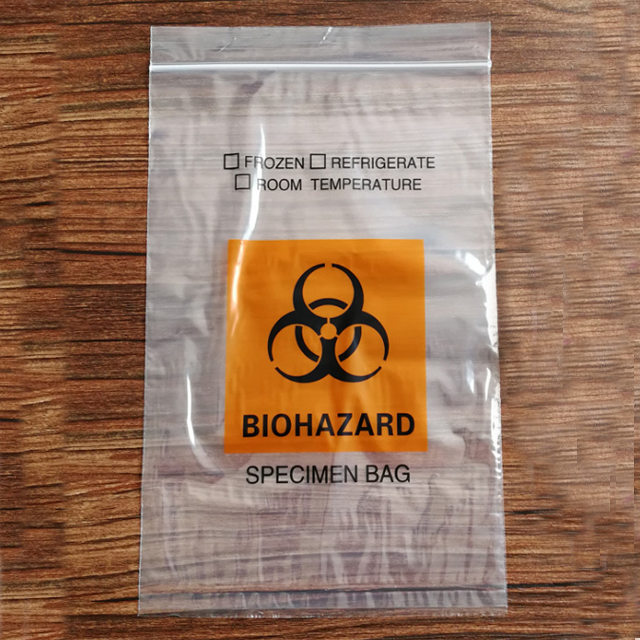Custom zip-style medical biohazard specimen bags