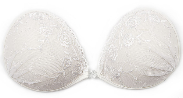 White stick on bra lace low back strapless for wedding dress