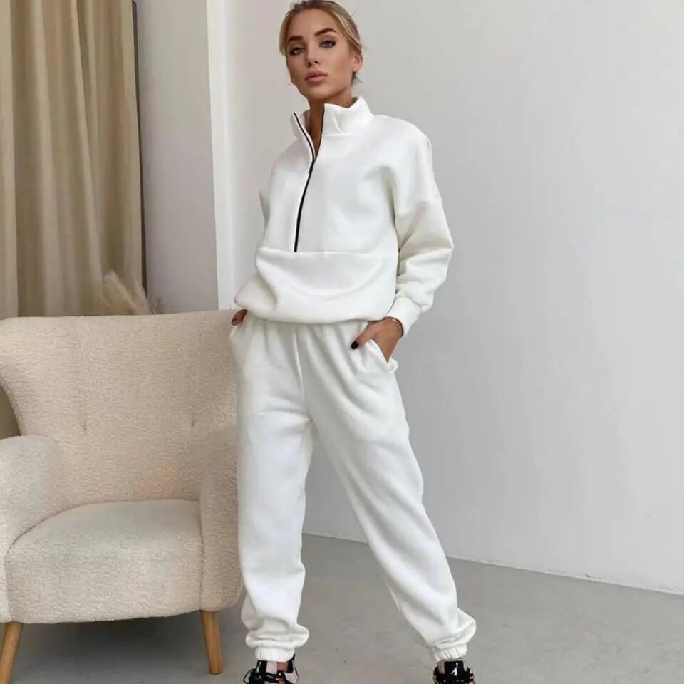 Fall Winter Women Plain Tracksuits Casual Two Piece Crop Top Hoodies and Pants Set Fleece Custom Blank Tracksuit for Women