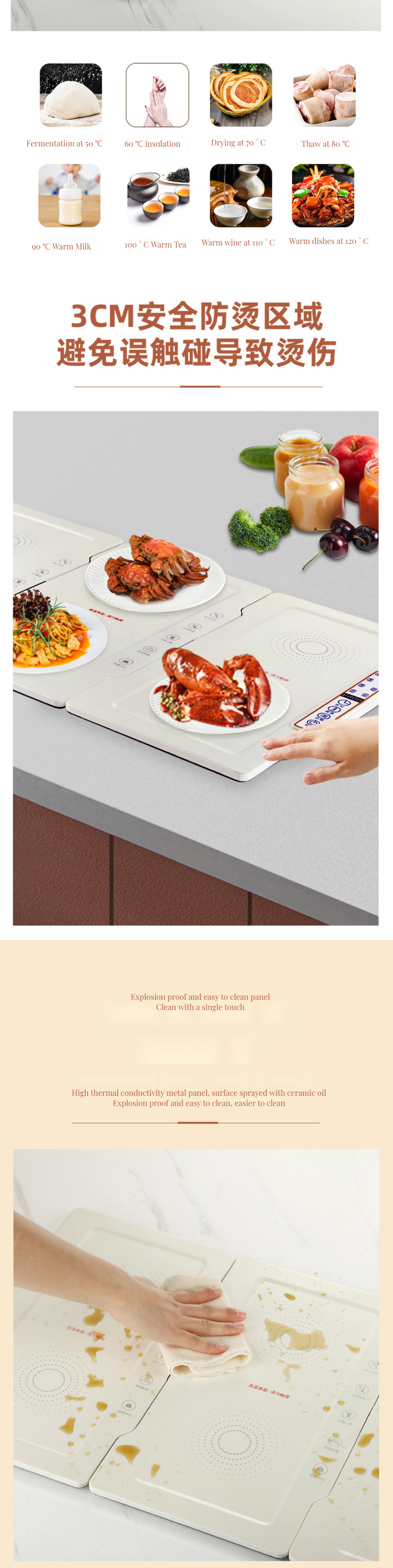 Fast Heating Foldable Electric Warming Tray with 10 Gears and Smart Temperature Control
