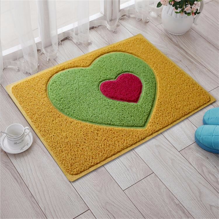 Solid Color Coir Fiber Matting Double Hearts Design Seamed Pattern