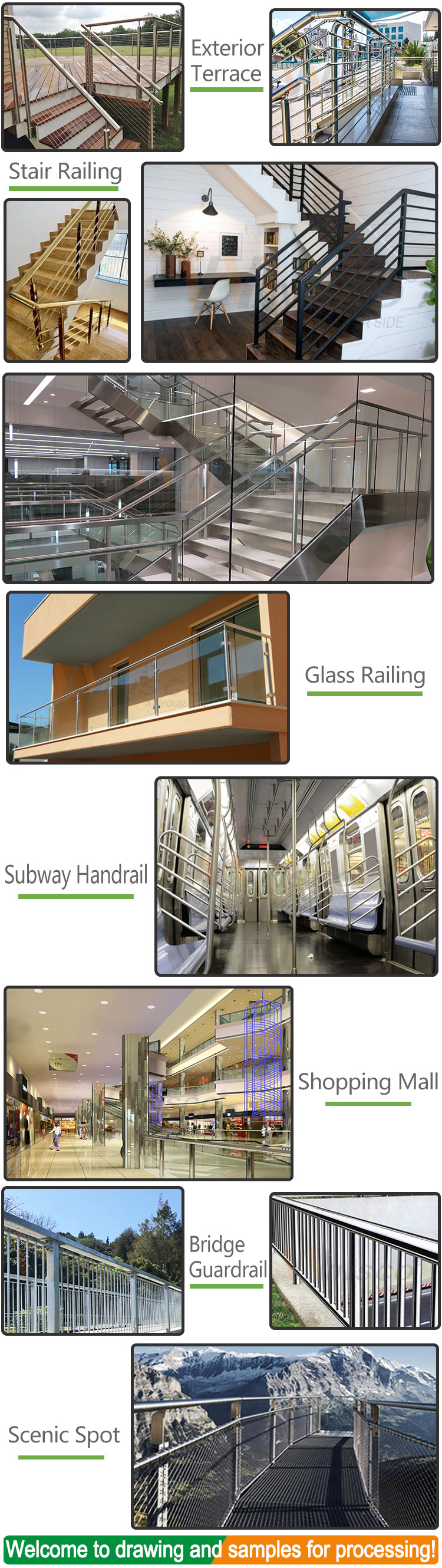 Balcony Stainless Steel Inox Guard Rails SS 201 304 316 For Home Decoration