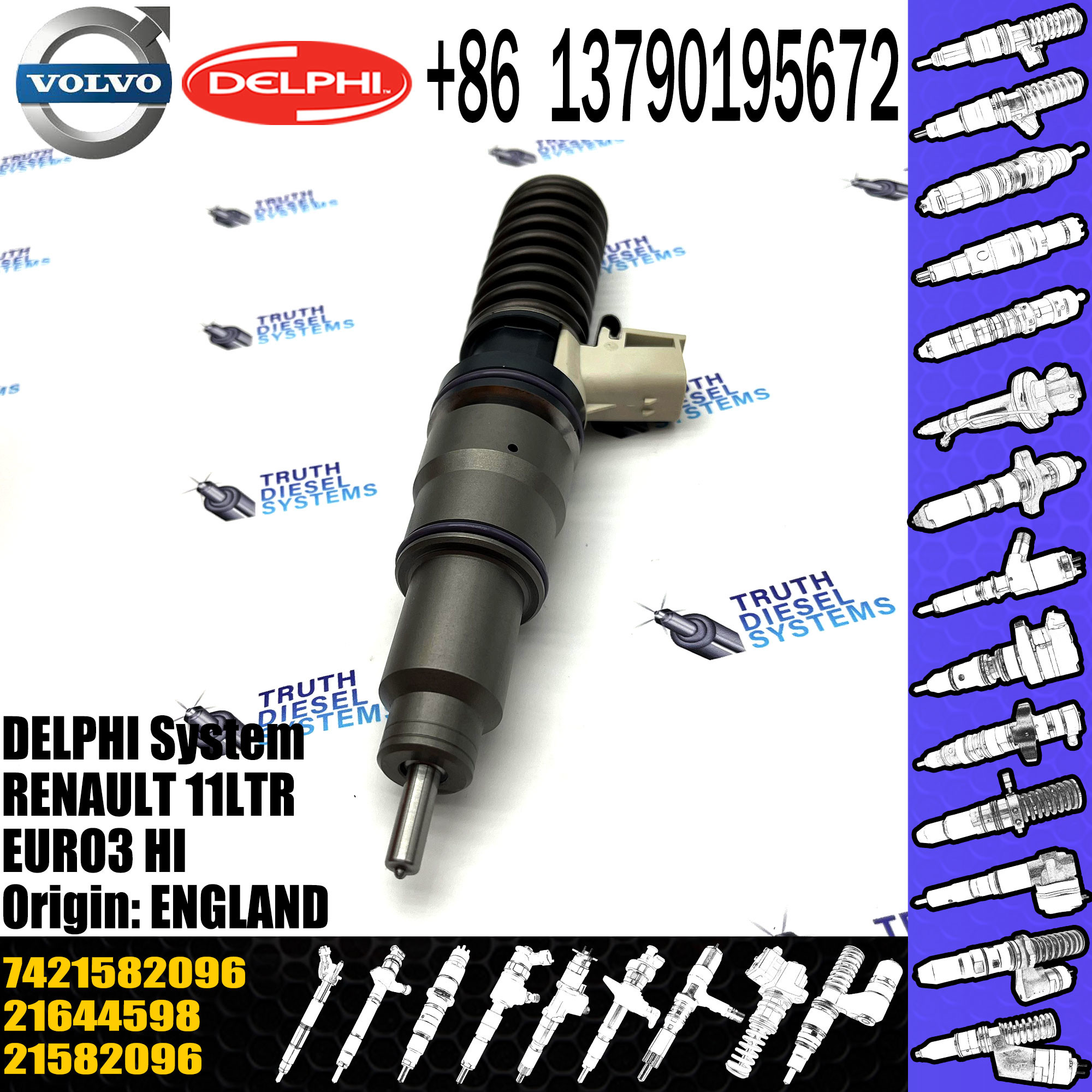 Diesel engine fuel injector 21582096 BEBE4D35002 for VOL MD11 D11a injector 7421582096