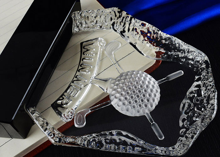 Polished K9 Crystal Golf Ball Trophy , Custom Logo Golf Club Trophy