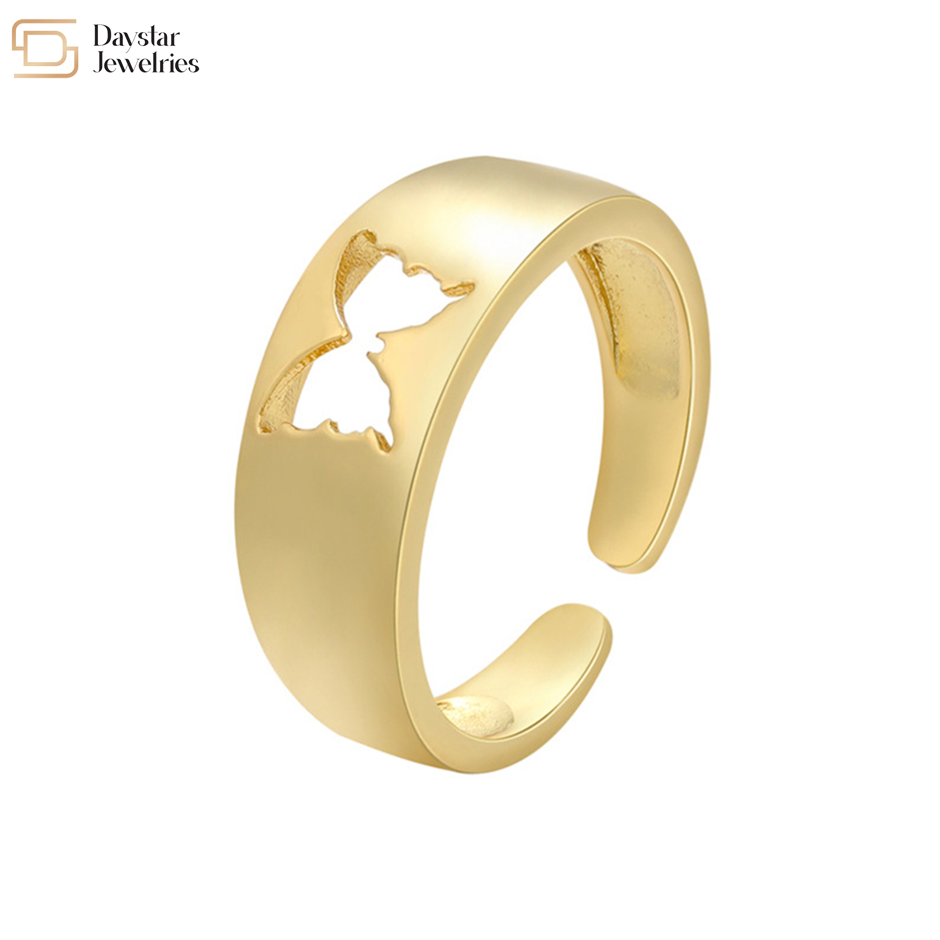 14k Plated Gold Couple Rings Butterfly Lightning Plane Adjustable Opening Rings