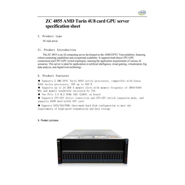 OME ZC 4855 4U Rack Server with 24 DDR5 Slots and Dual AMD EPYC Turin 9005