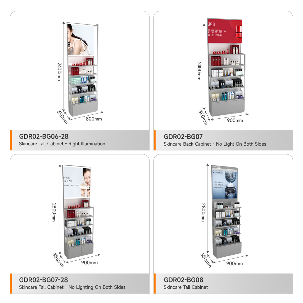 Beauty Store Interior Design Grey Wooden Display Cabinet With Light Box For Fashion-Forward Display Table And Premium Display Shelf