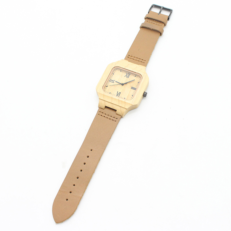 Men Fashion Minimalist Leather Watch , Luxury Wood Watch Leather Strap
