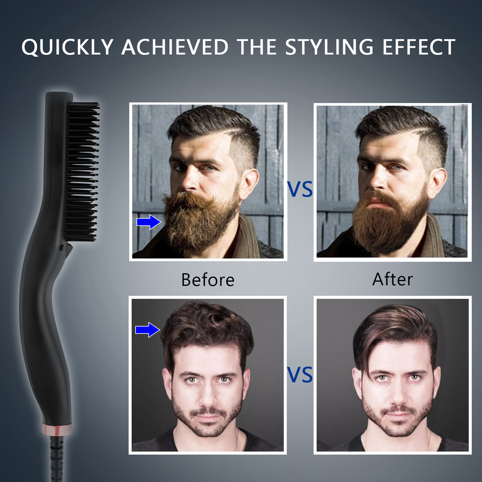 Black PTC Heating 4 Temperatures Ceramic Beard Brush