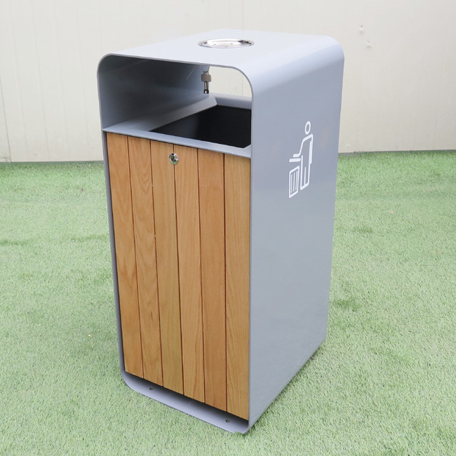 ISO9001 Certificate Street Square 50L Outdoor Wooden Trash Can