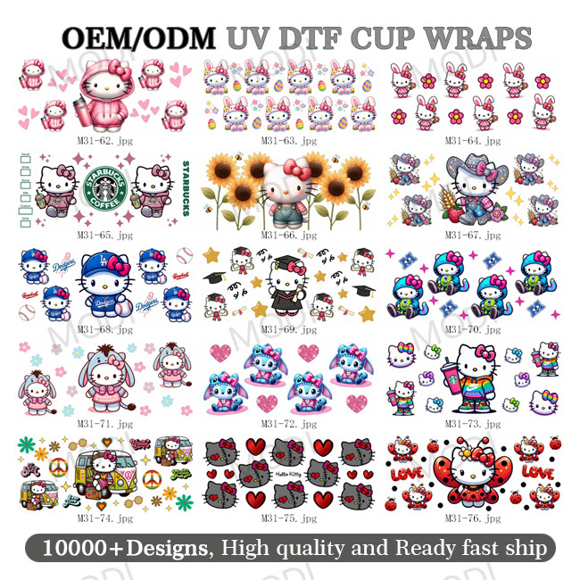 Imaiwill Custom MOQ High Quality Fashion Transfer Label Transparent Film UV DTF Glass Jar Packaging Transfer Cartoon