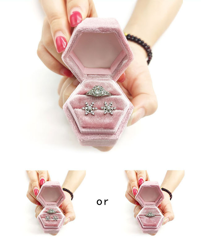 G116 Green Velvet Hexagonal Ring Packing Box Custom Luxury Jewelry Boxes