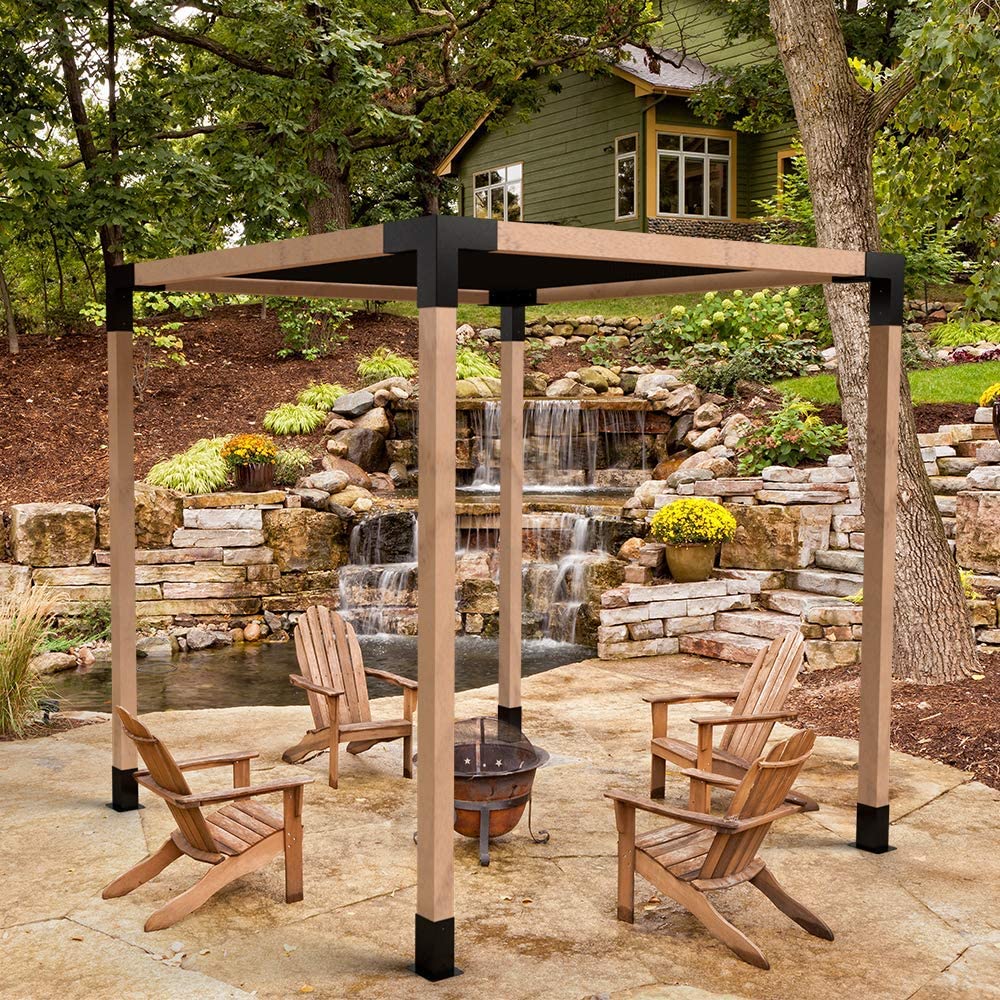 4 inch Black Powder Coating Metal Wood DIY Pergola Hardware Kit for Heavy Duty Gazebo