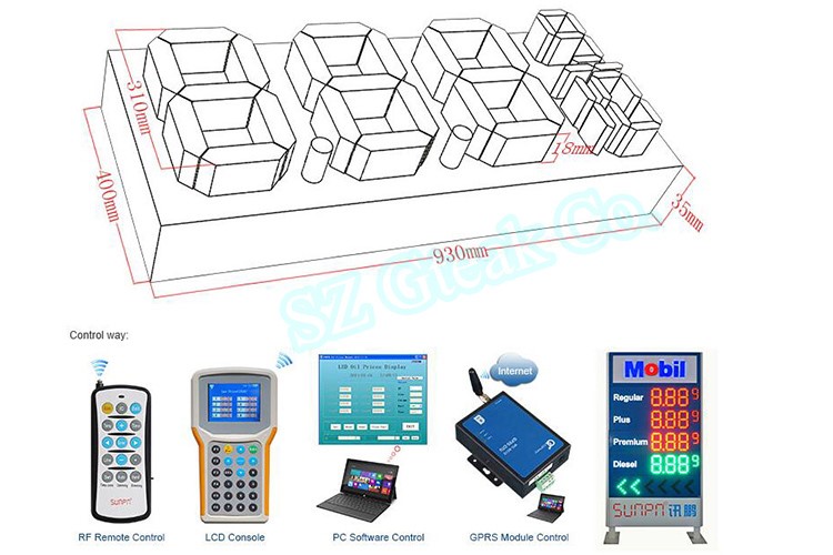 double sides digits led 7seg 12inch led gas price sign