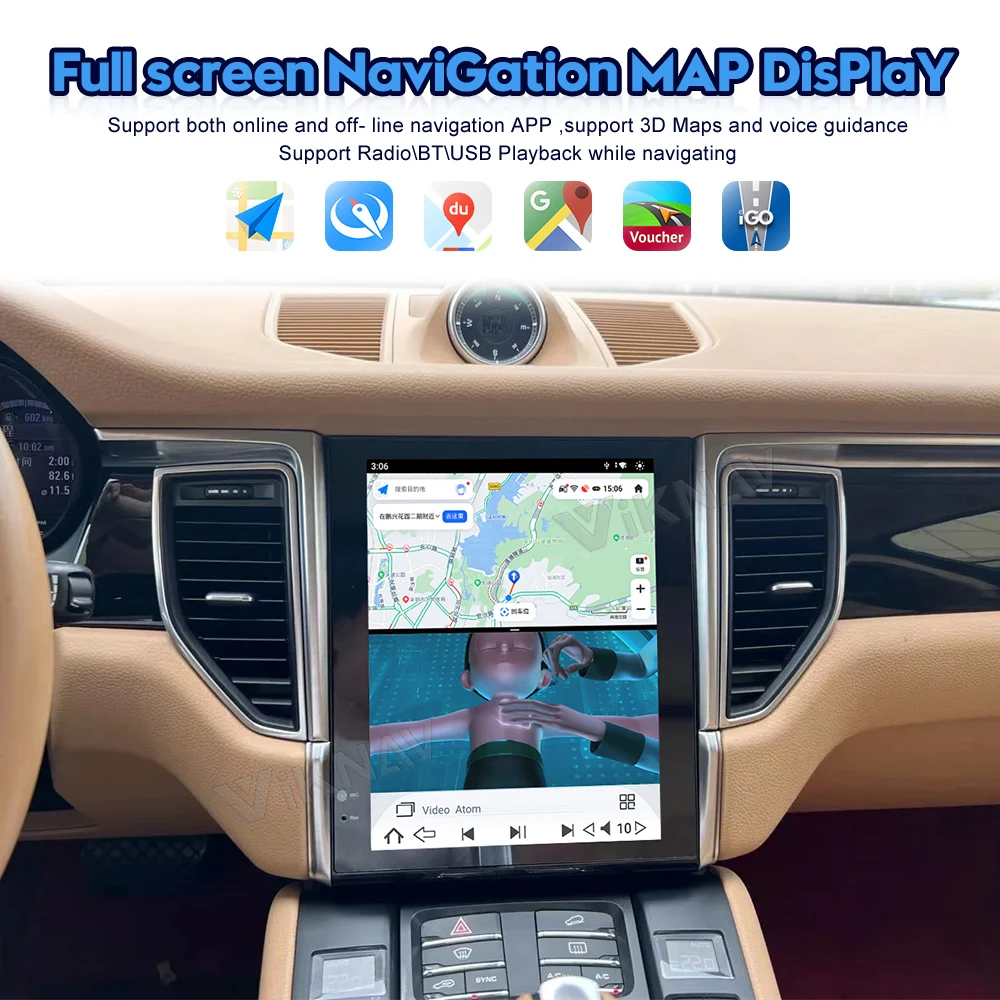 Viknav Car Radio For Porsche Macan (2010-2015) 10.4 inch Auto Vertical Screen Carplay GPS Navigation Multimedia Player