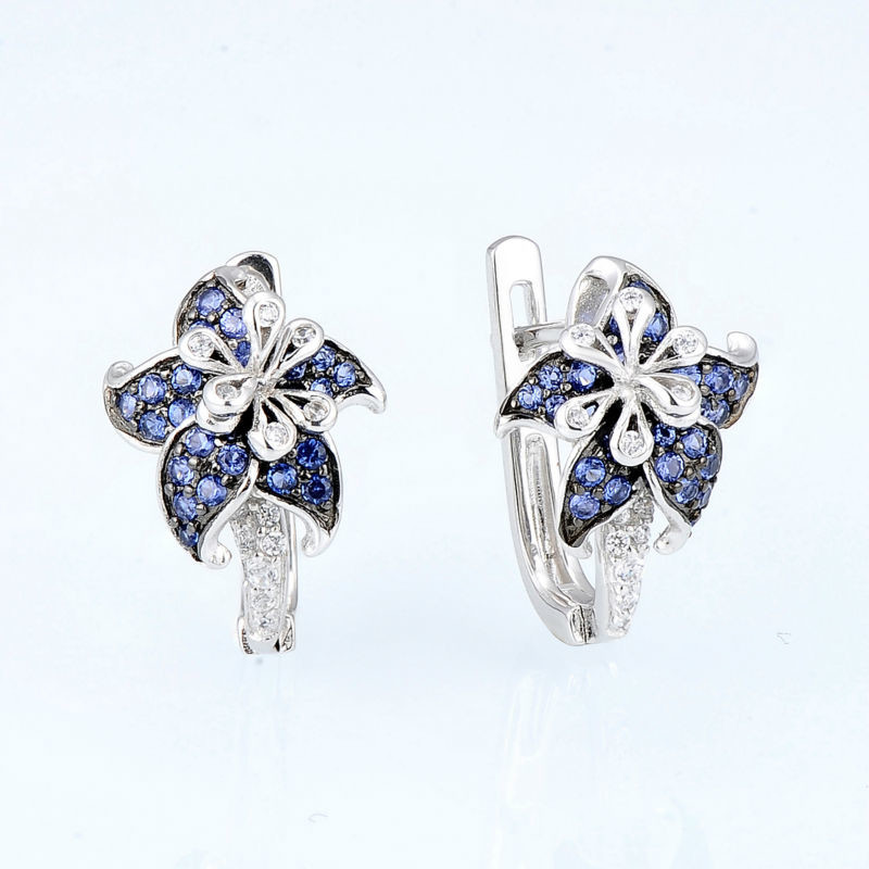925 Sterling Silver Hoop Earrings Cubic Zirconia Flower Shape Hoop Earrings for Women and Girl