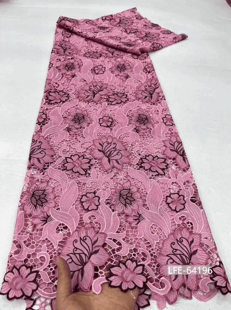 Pink New Arrival Laser Embroiedered Lace Fabric Sexy Elegant Leafy Evening Occasion