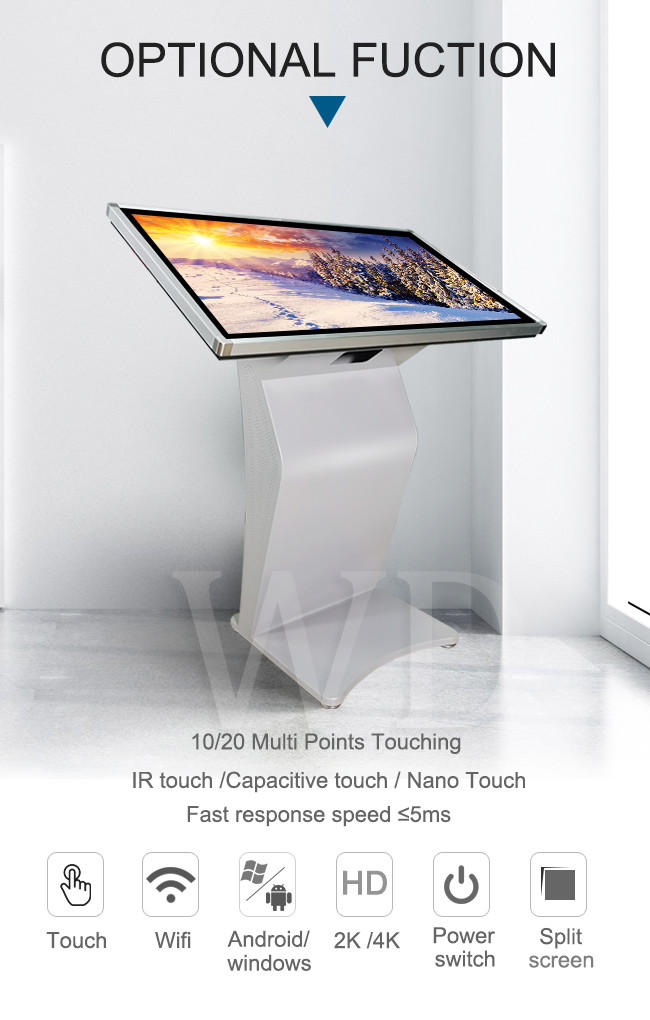 High Definition Android 8.0 CMS Multi Touch Kiosk Silver K Base