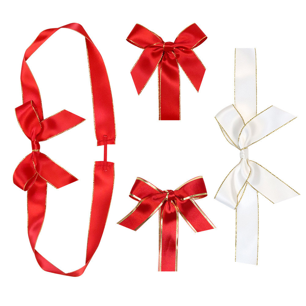 Red Pre Tied Elastic Bows For Boxes Oem Decorative Ribbon Bow