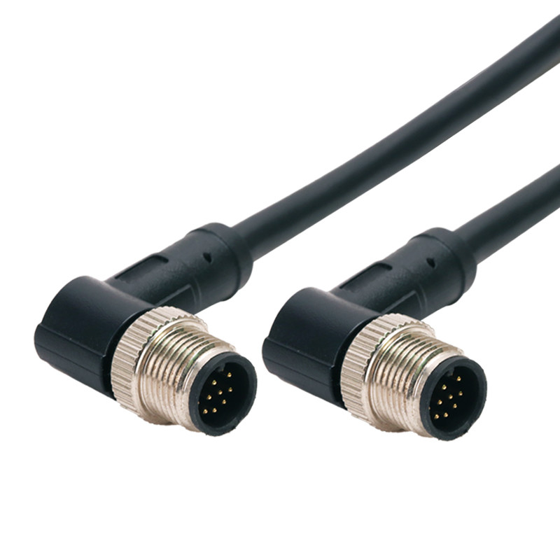 Right Angle Circular Connector , M12 8pins Waterproof Power Connector