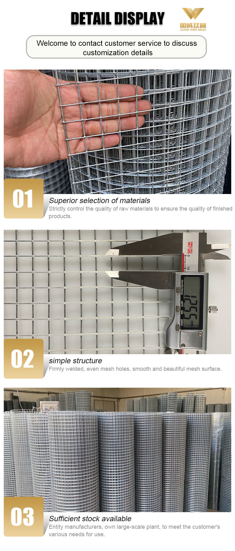Galvanised Welded Wire Mesh Roll Electro Galvanized BWG14 - BWG25 1/2" 5/8"